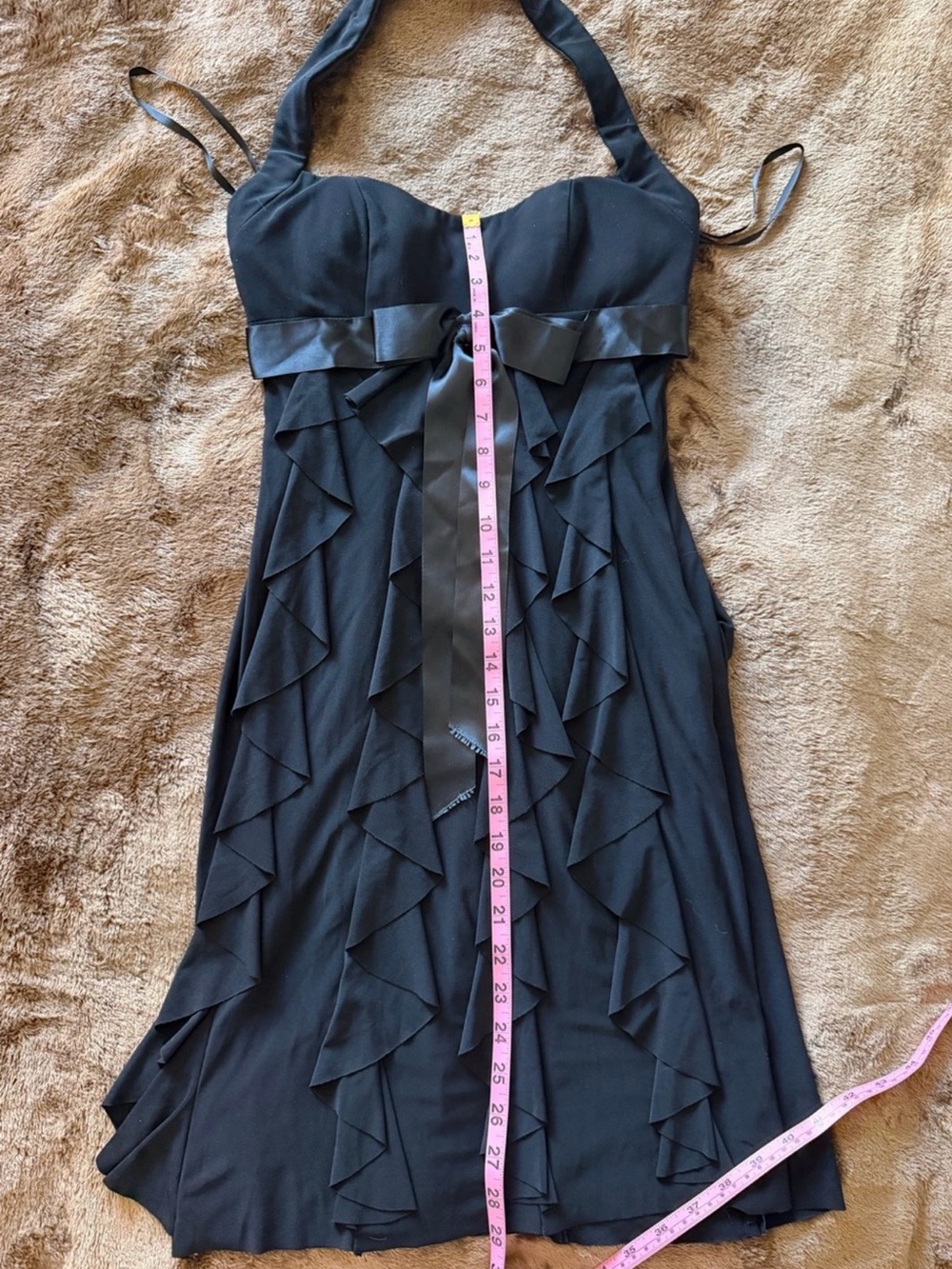 Black Vintage 1990s Halter Ruffle Dress